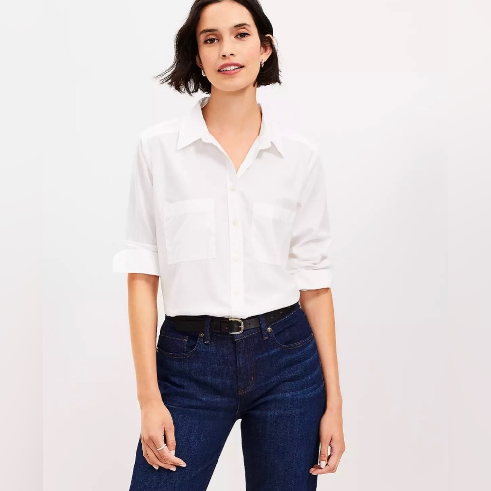 LOFT Everyday Shirt. White button down. Petite Size M.